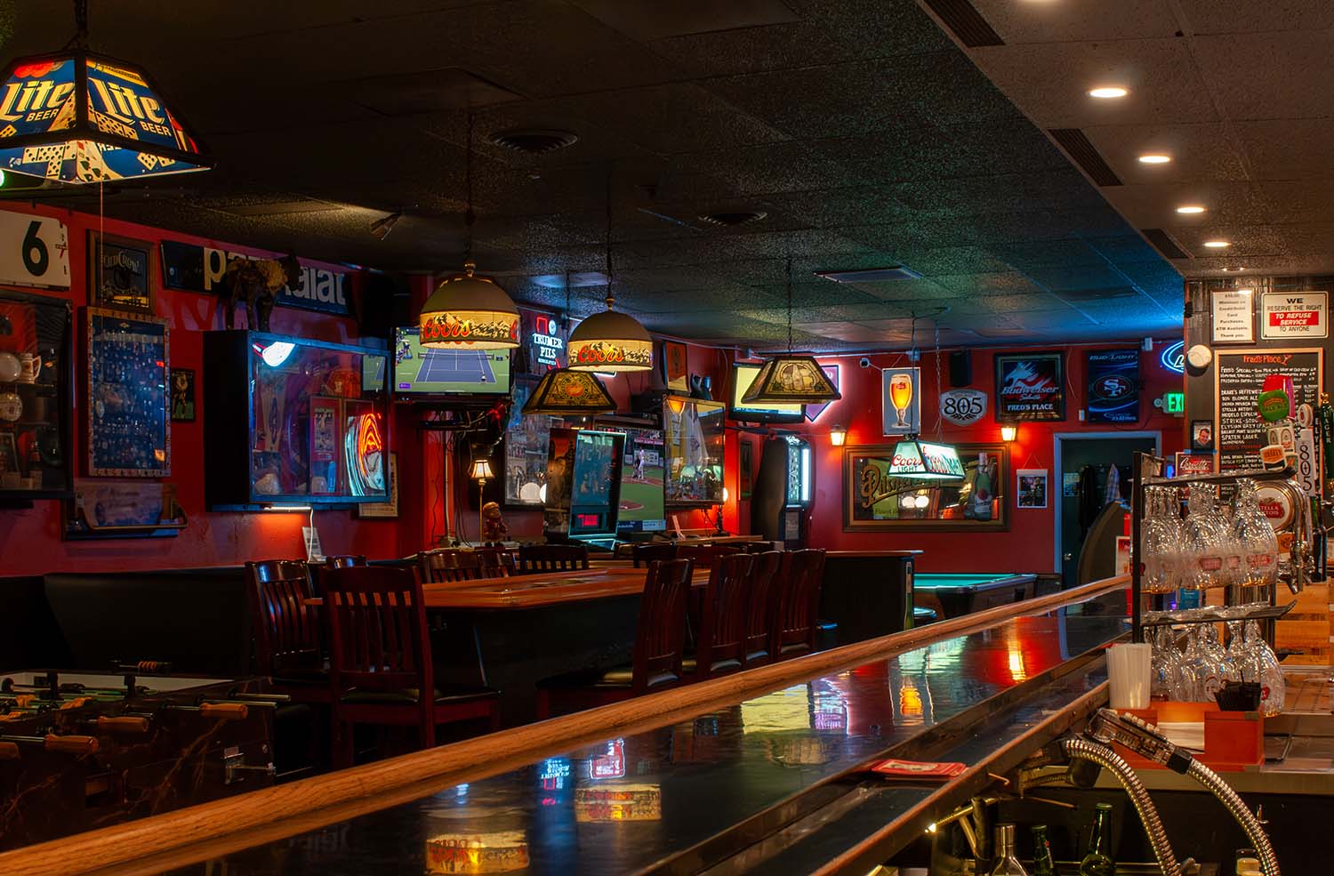 Looking toward pool table from behind the bar